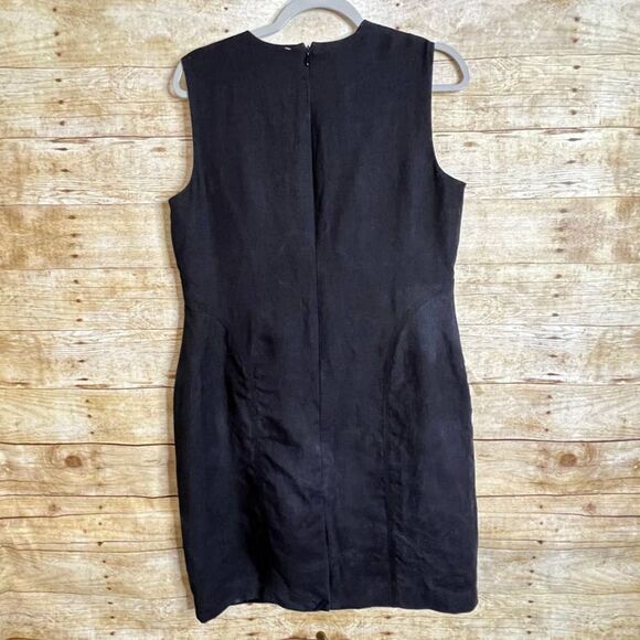 TALBOTS SIZE 12P BLACK IRISH LINEN CAREER WEDDING CASUAL CLASSIC SHEATH DRESS - Picture 2 of 7
